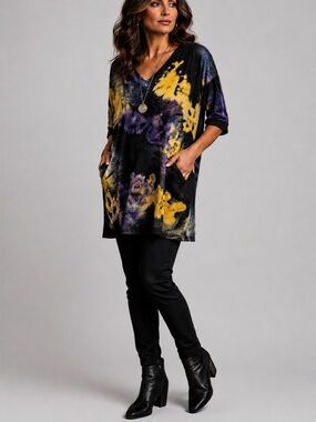 Sea Breeze Tie Dye Acid Wash Tunic Top With Pockets Women’s Small Whimsy Artsy
